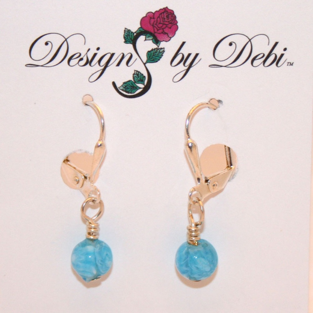 3/$25 Small Blue Millefiori Leverback Earrings